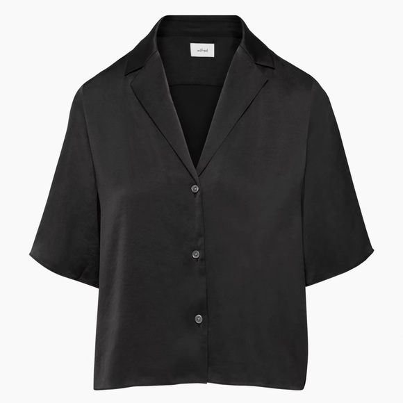 Aritzia Tops - Aritzia Wilfred Beso Satin Button Up Short Sleeve Blouse Shirt Black